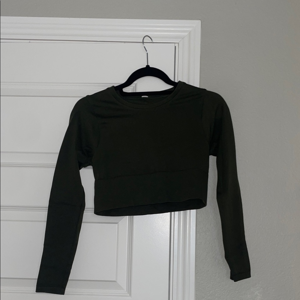 Offline Army Green Crop Top Long Sleeve